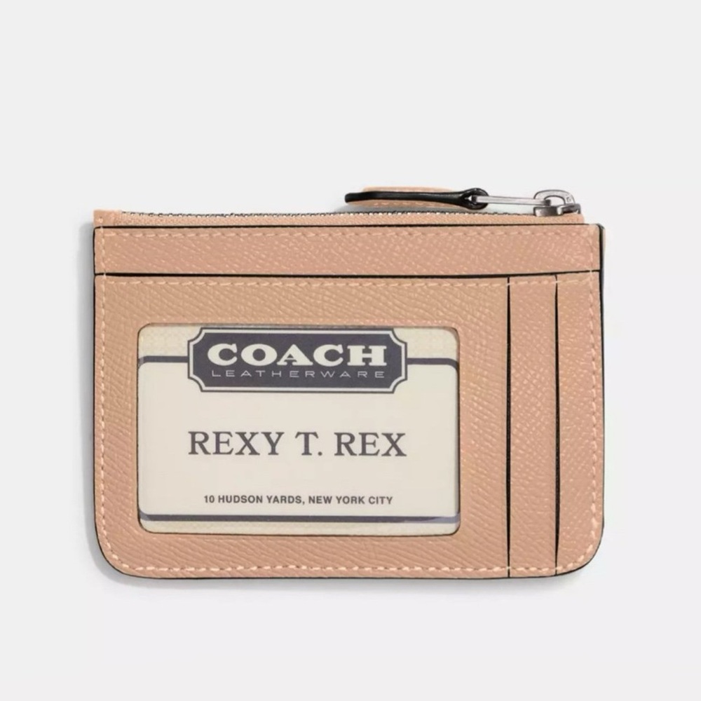 Coach Mini Skinny ID Card Case Wallet in Silver/Buff Tan Crossgrain Leather NWT - Picture 11 of 15